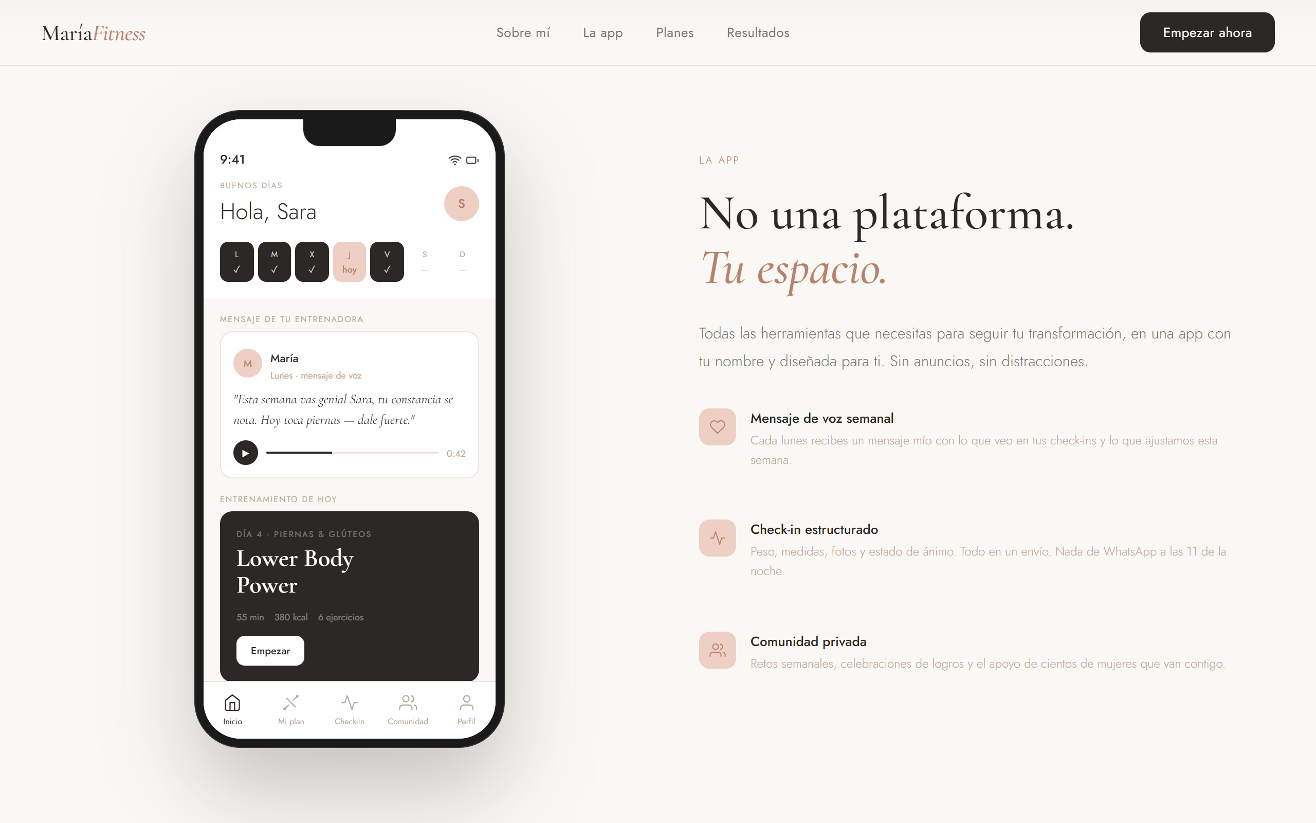 María Fitness app, detalle app