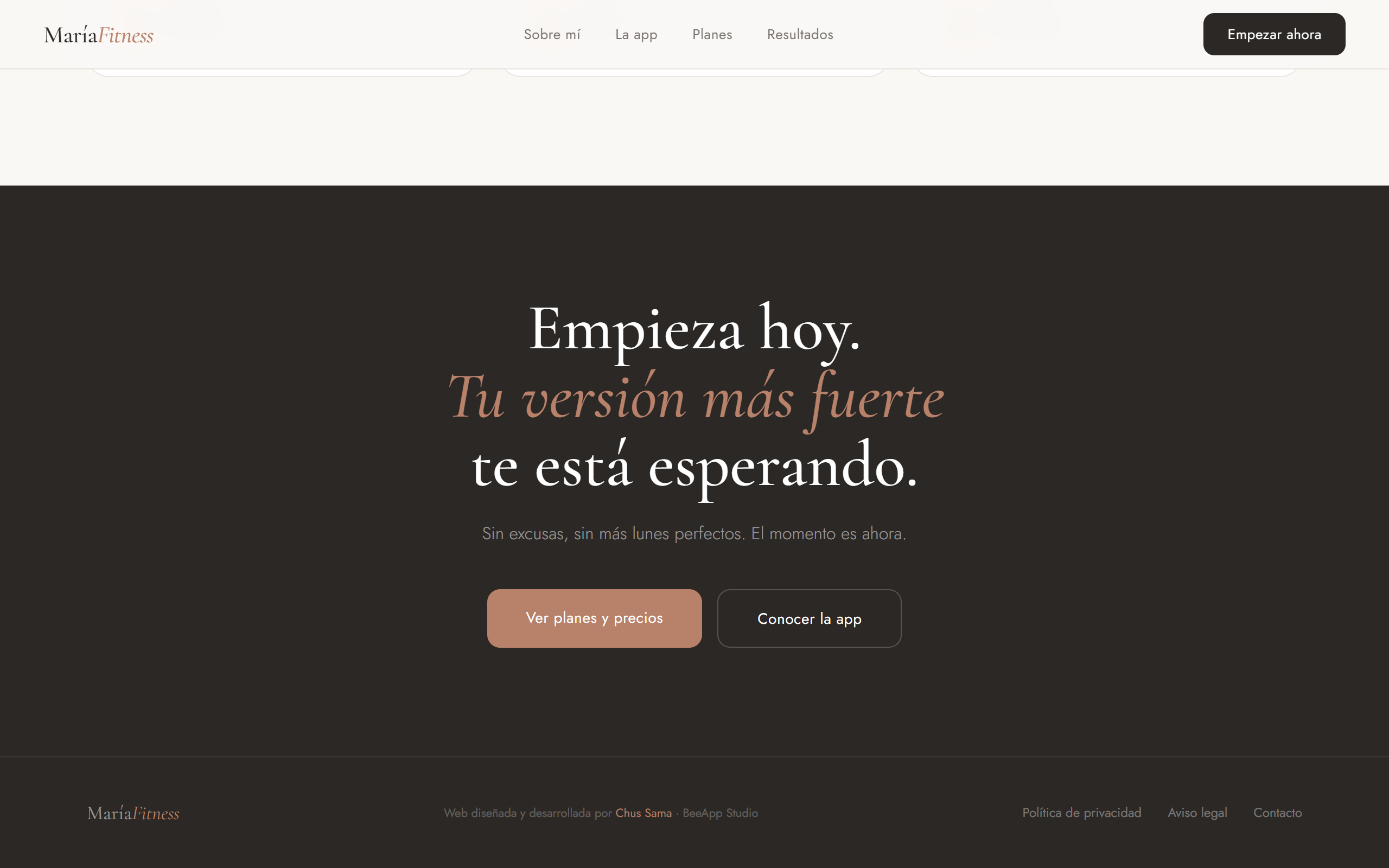 María Fitness web, cierre