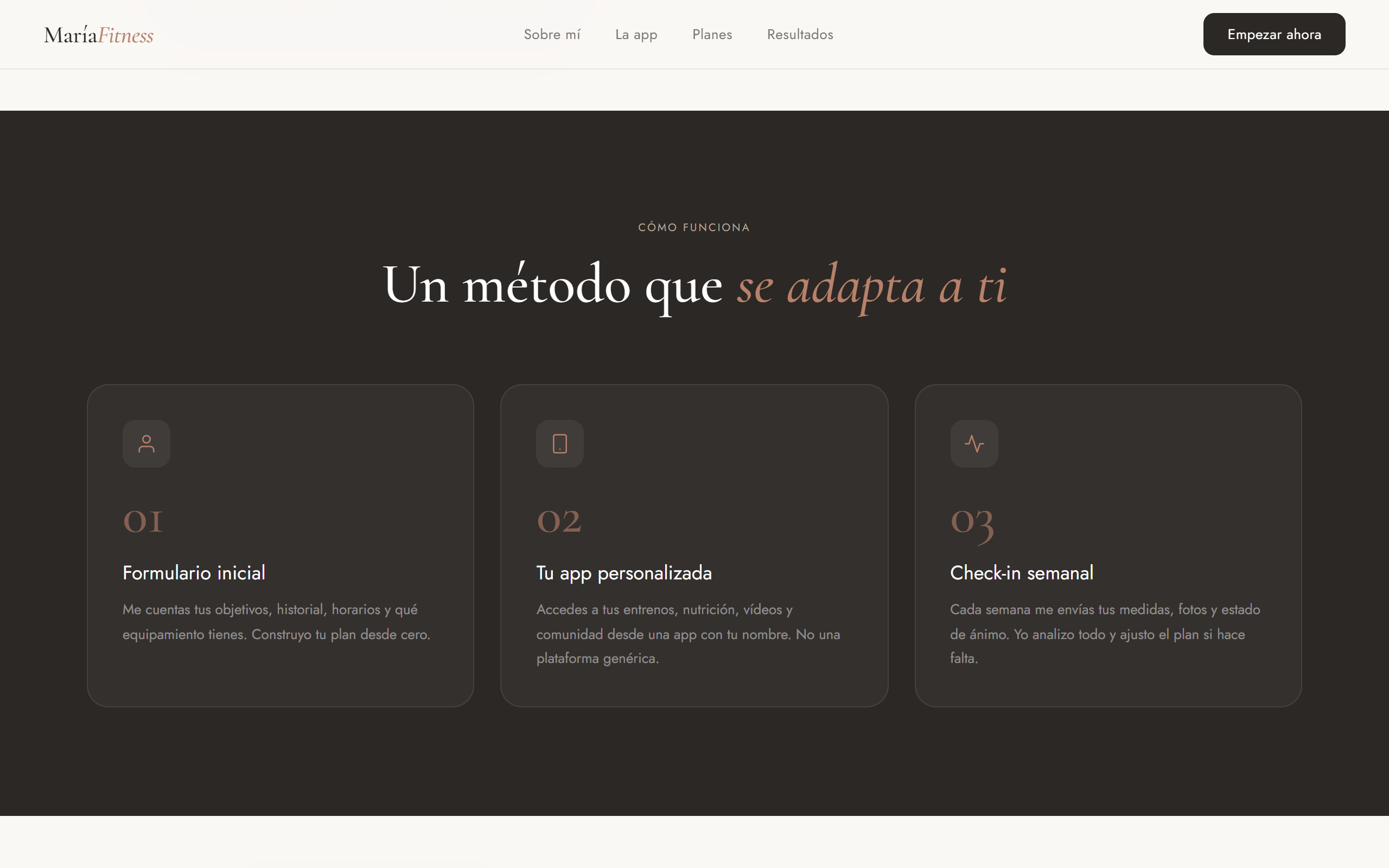 María Fitness web, cómo funciona