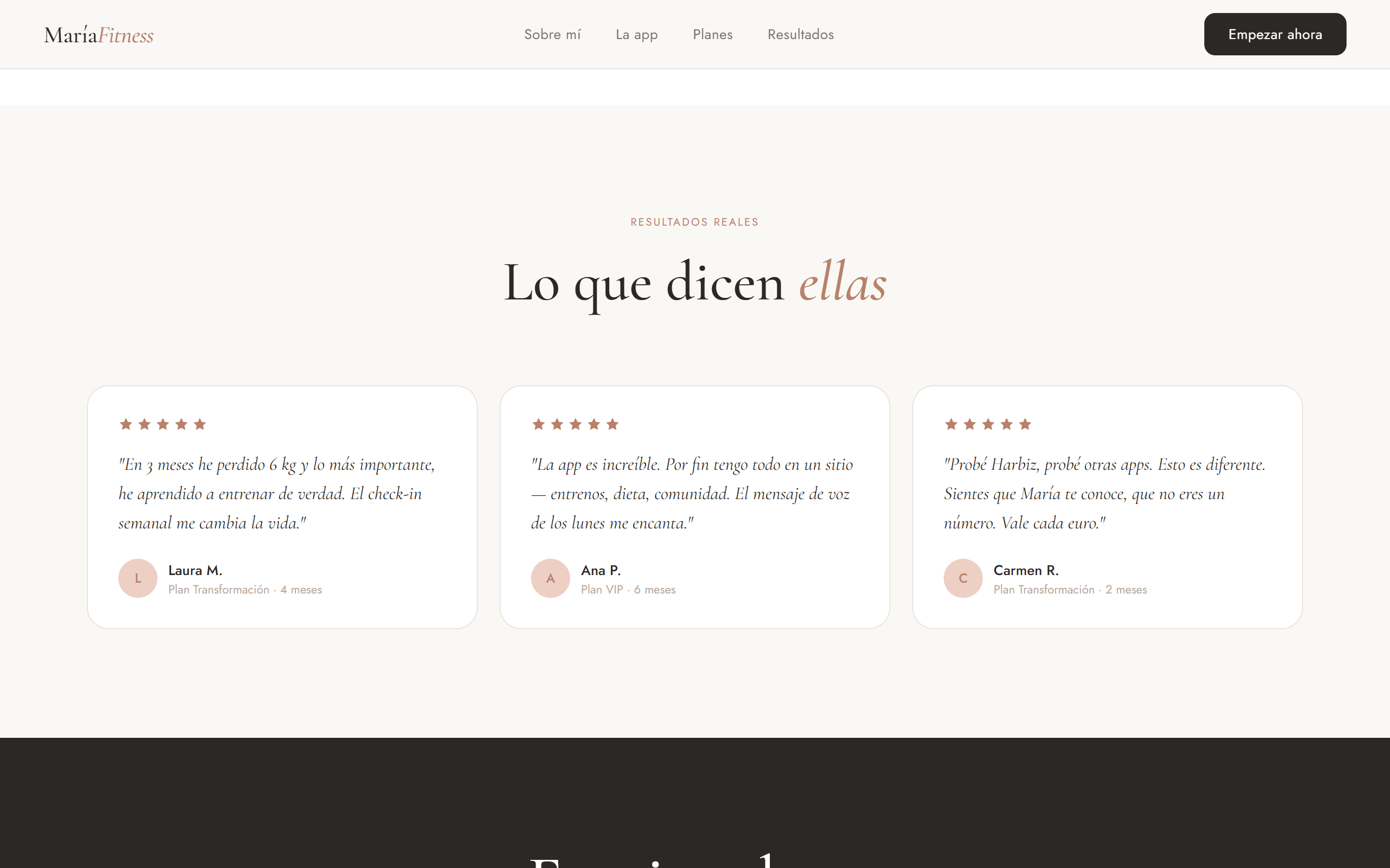 María Fitness web, resultados