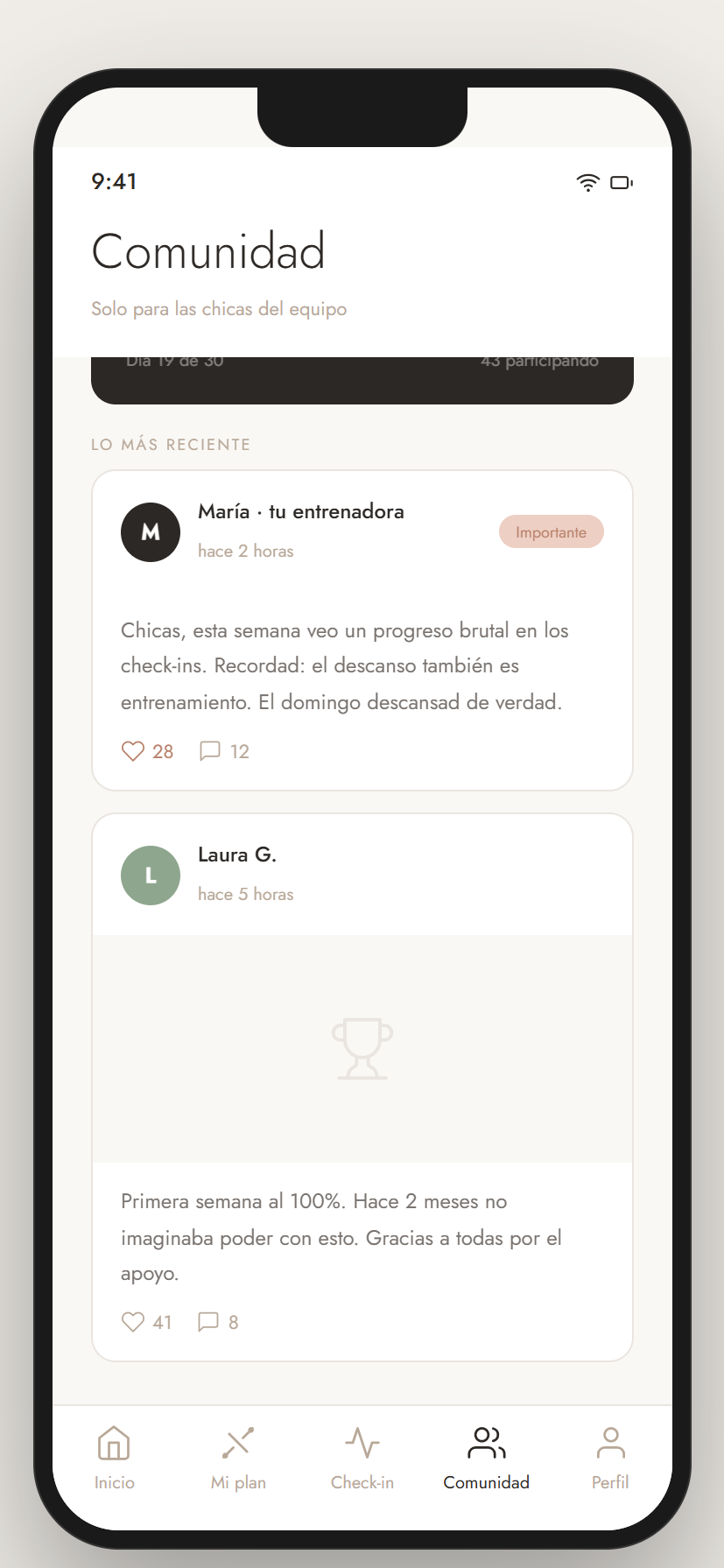 María Fitness app, comunidad