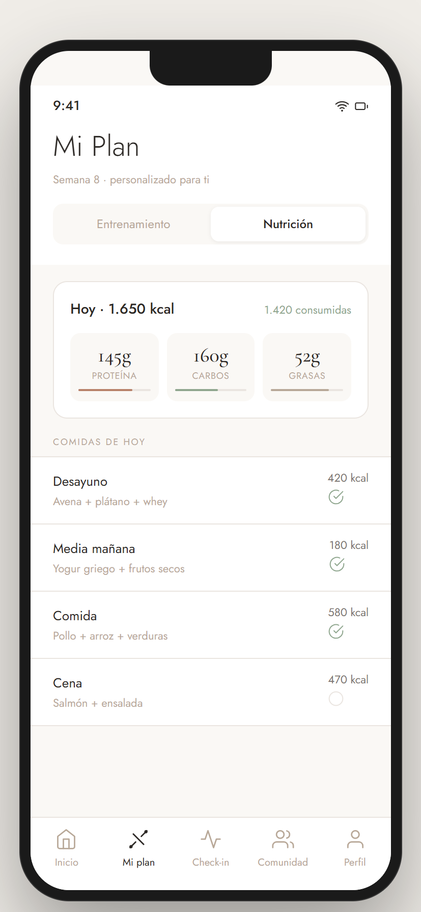 María Fitness app, plan de nutrición