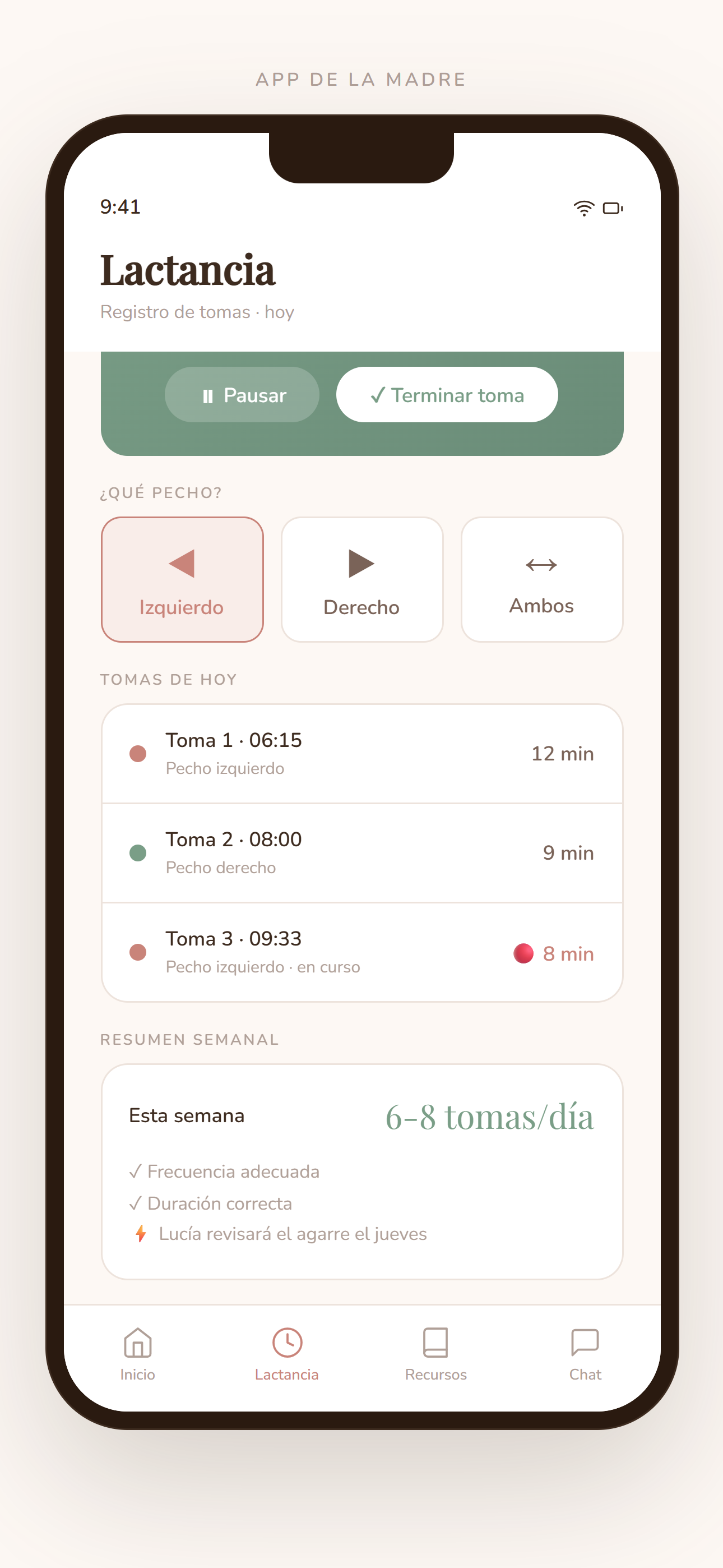 Matrona app, tomas lactancia