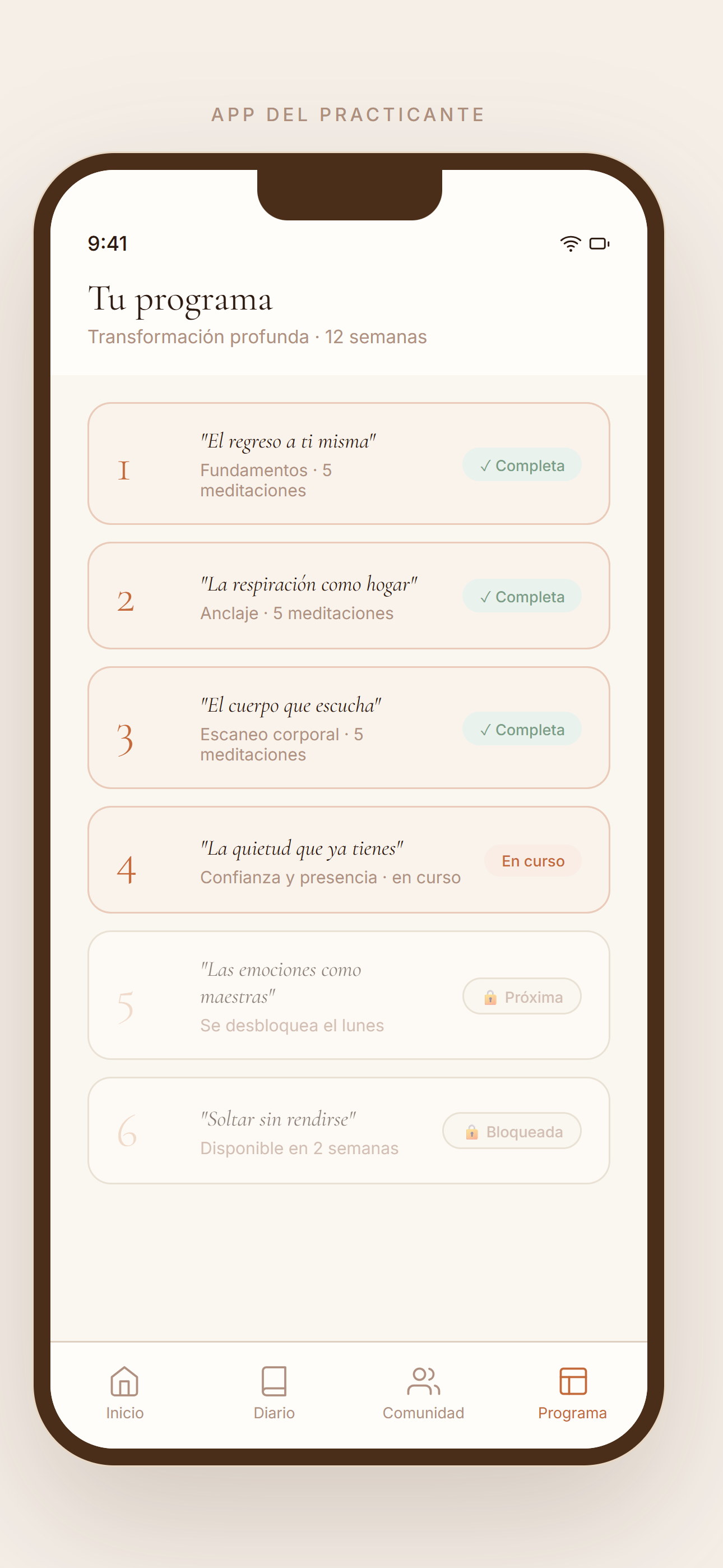 Meditación app practicante, programa
