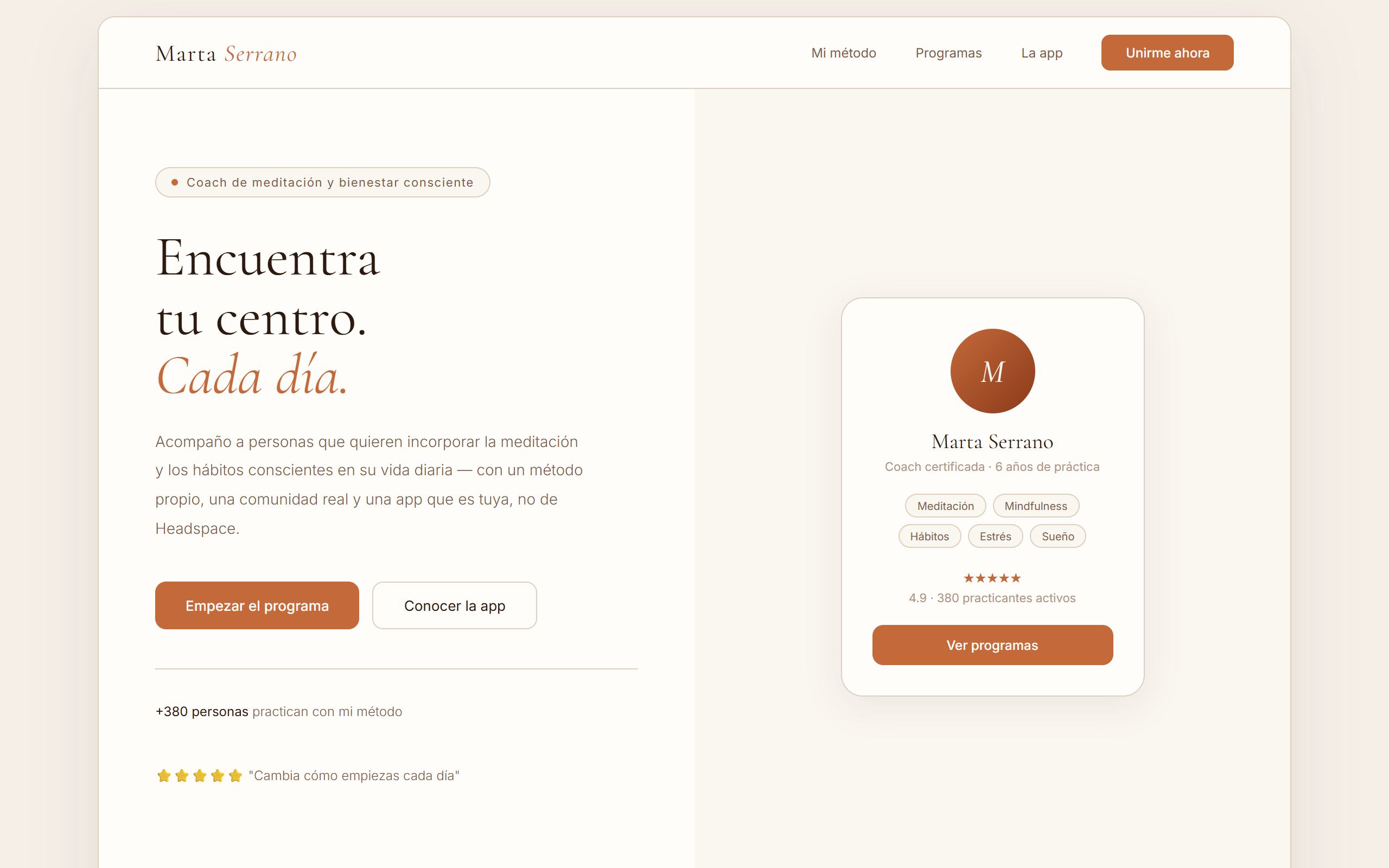Meditación web, inicio