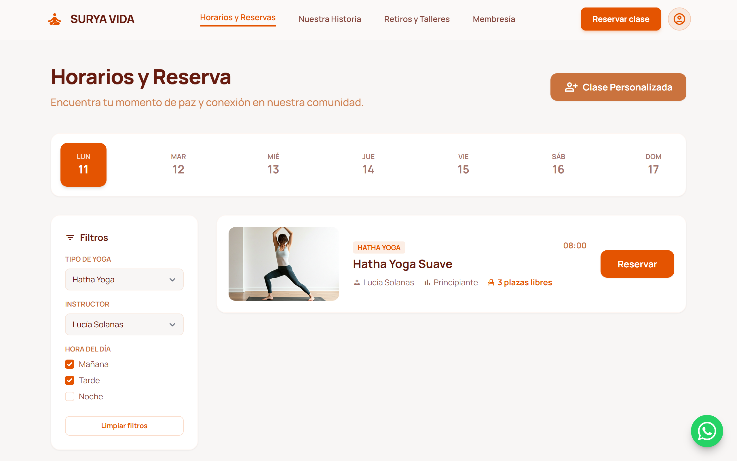 Surya Vida, horario