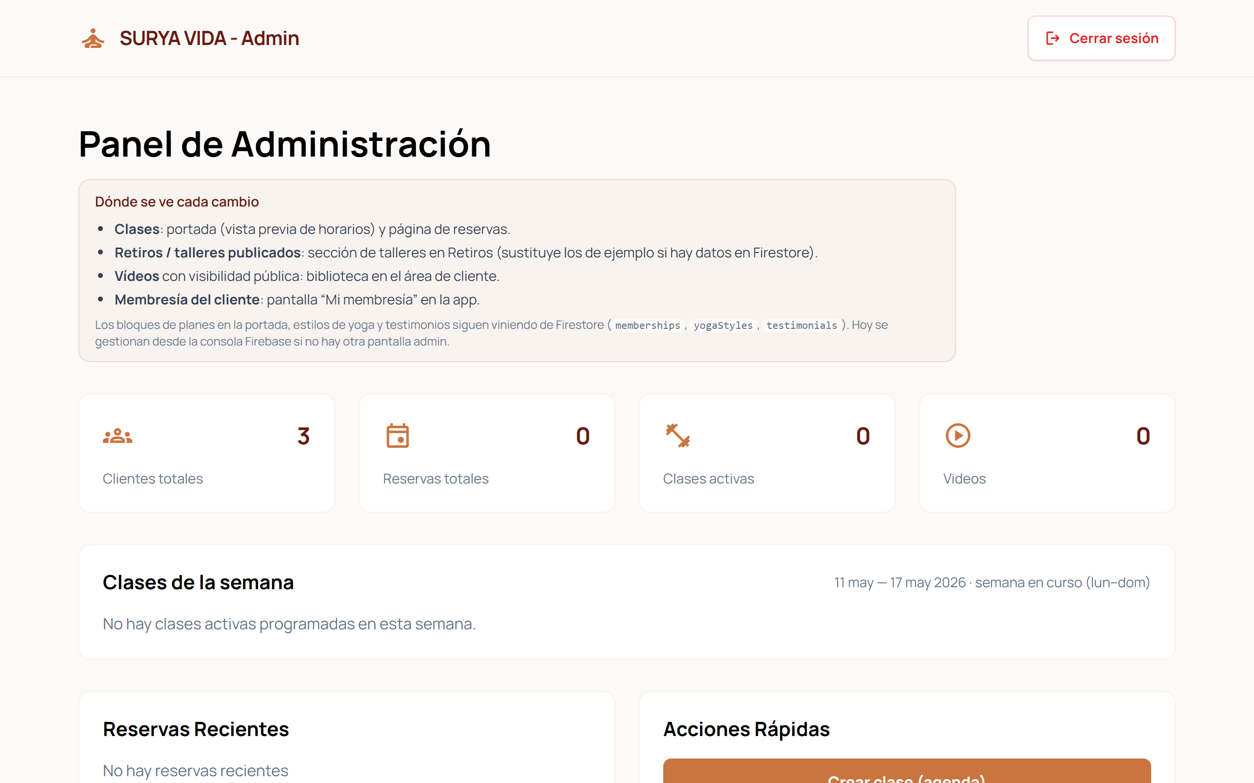Surya Vida, panel de administración