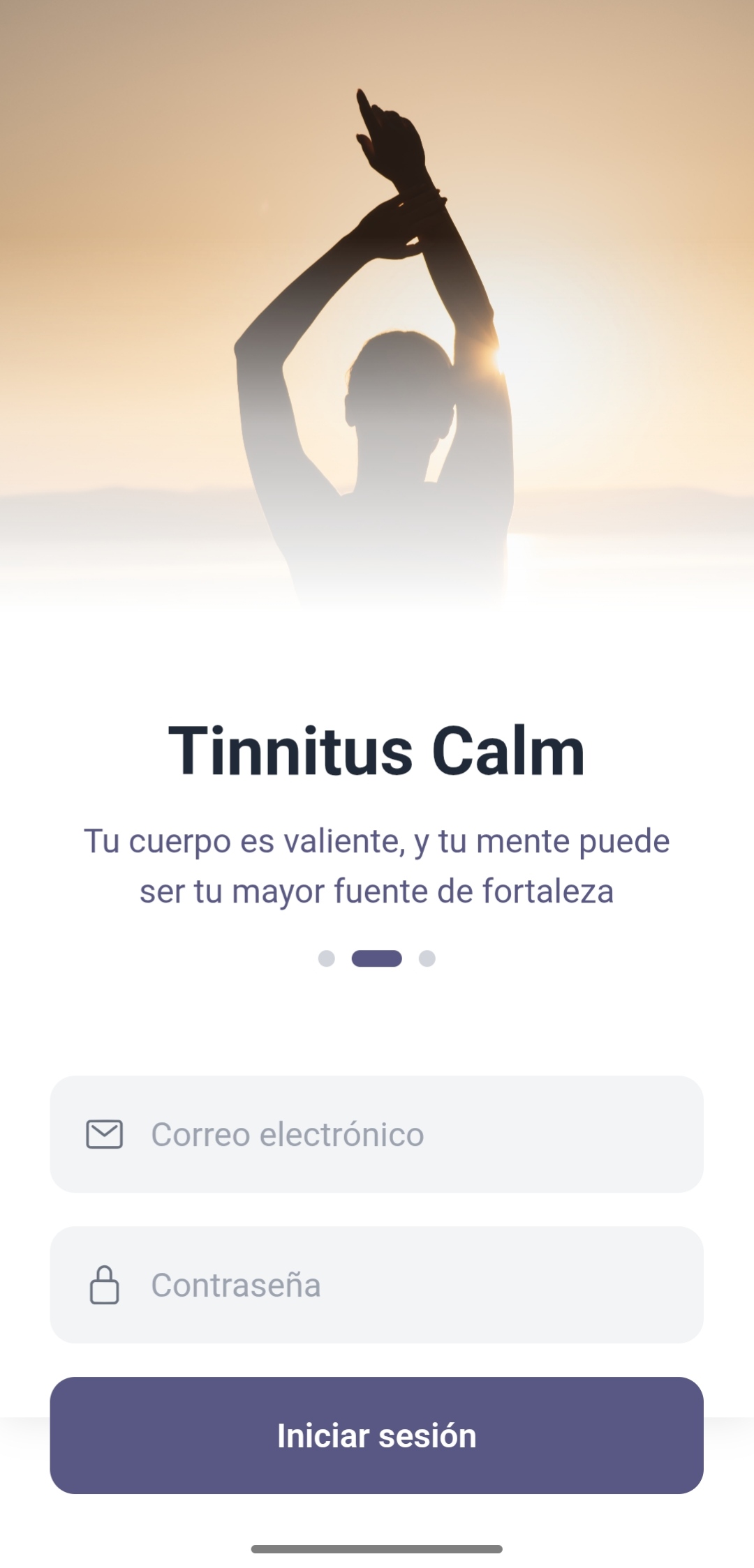 Tinnitus Calm, pantalla de inicio